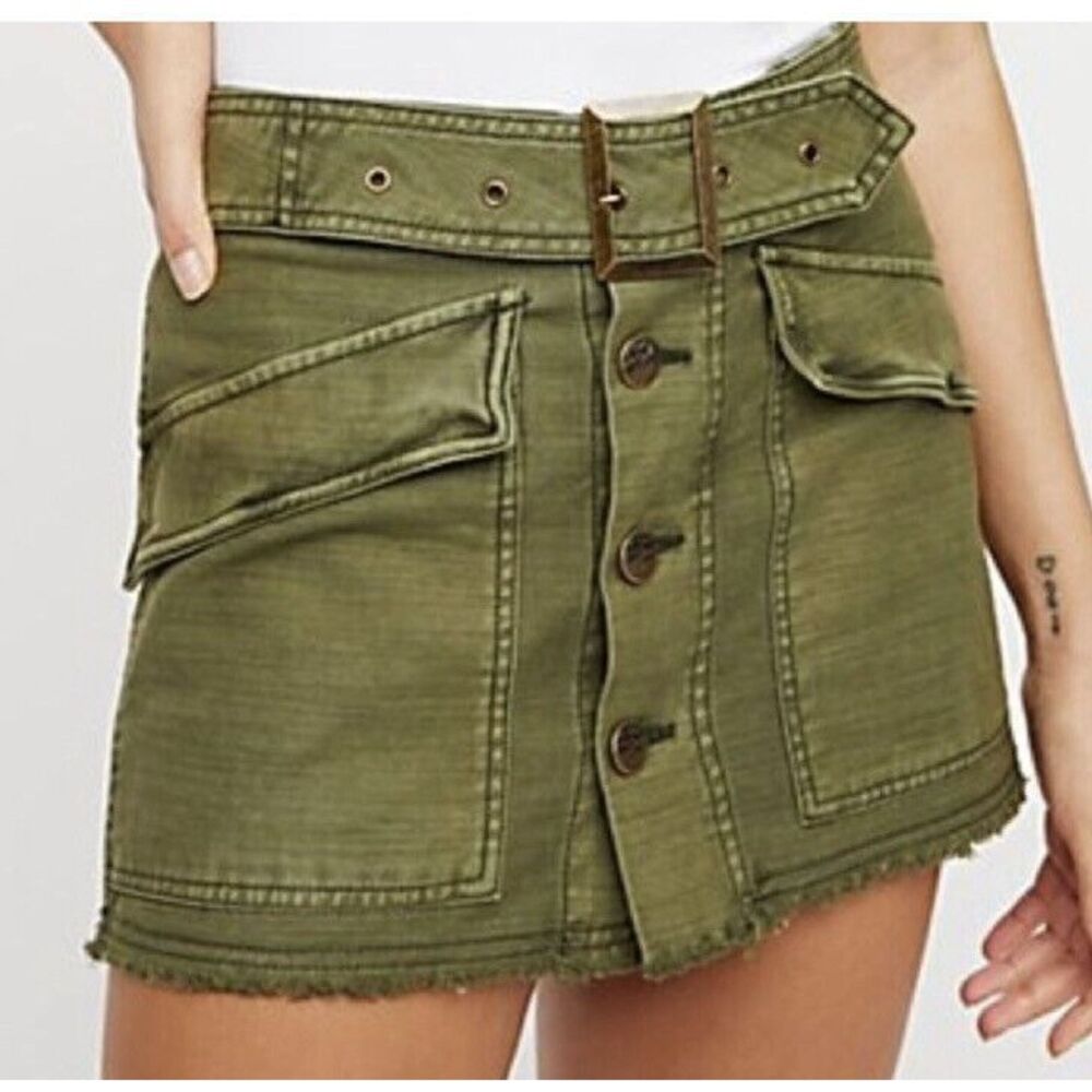 NWT Free People Hanging On‎ Tight Utility Cargo Mini Skirt Sz 6 - Olive Green